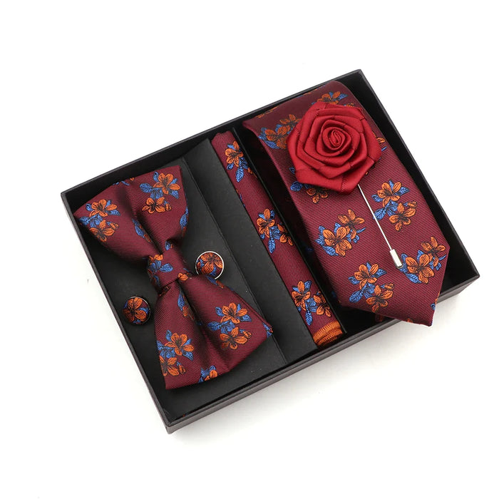 Floral Tie Set Novelty Design With Box For Parties And Business