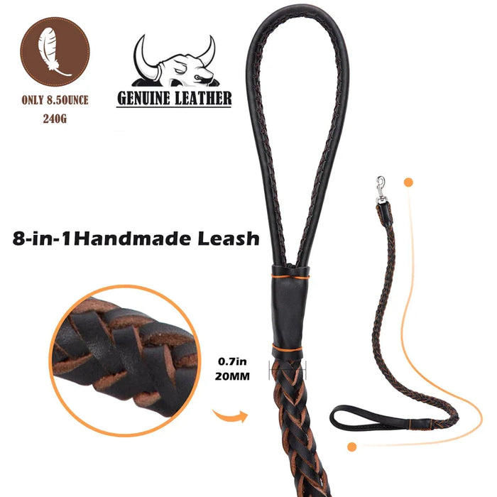 Strong Leather Dog Leash Durable Cowhide Braided Pet Lead