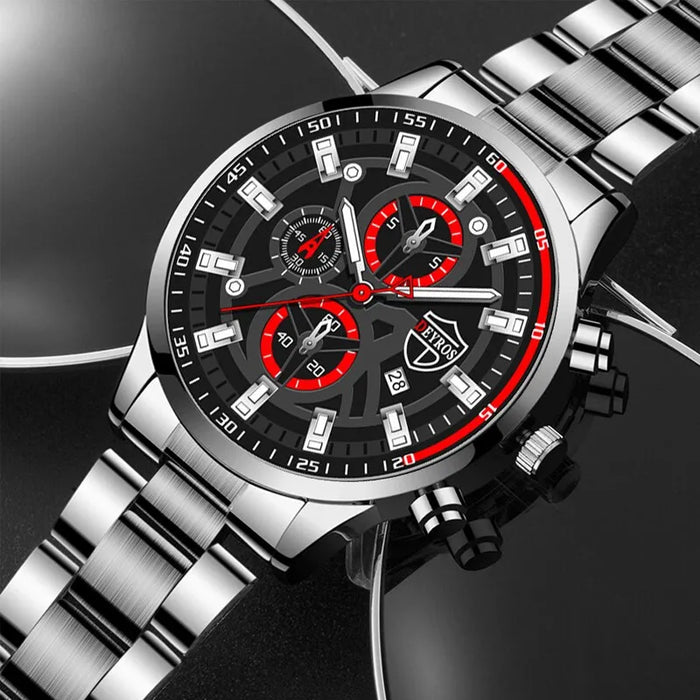 3PCS Set Fashion Luxury Mens Calendar Watches Male Casual Silver Quartz Watch Men