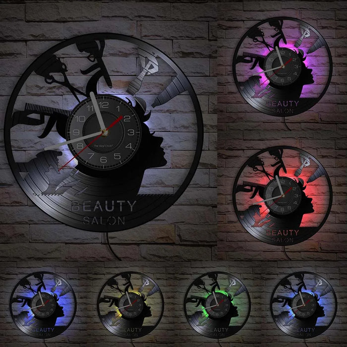 Vinyl Record Beauty Salon Wall Clock