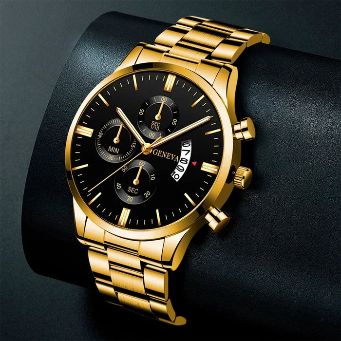 Fashion Men Gold Stainless Steel Watch Luxury Calendar Quartz Wrist Watch Mens Business Watches for Man Clock