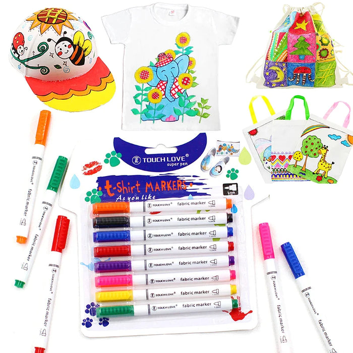 Fabric Paint Marker Set 8 Colours For Diy Crafts T Shirts Textiles