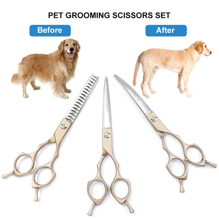 Pet Grooming Scissors Set Stainless Steel Straight Curved And Chunker Shears With Comb