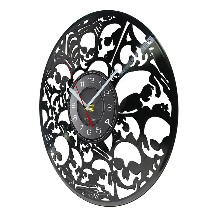 Vinyl Record Wall Clock With Skulls