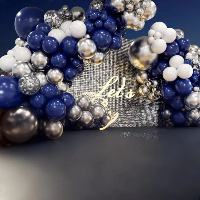 Balloon Garland Arch Kit Royal Blue Metallic Silver White Balloons For Birthday Wedding Graduation Party Decoration