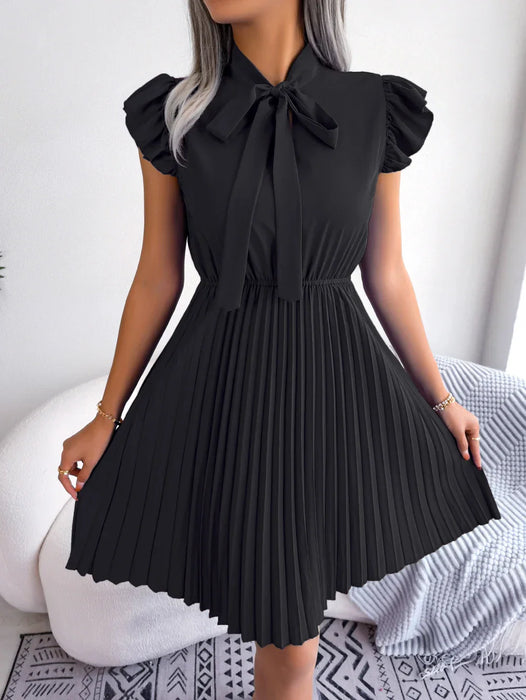 Chic Summer Bow Ruffle Dress with Short Sleeves