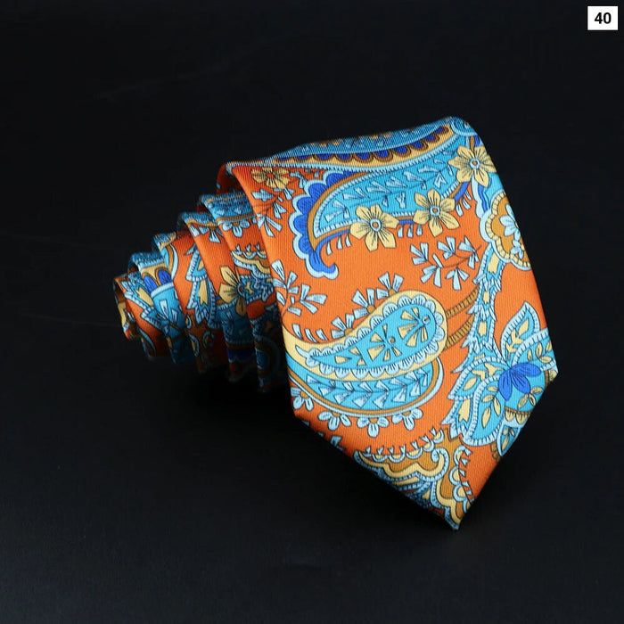 Mens Silk Tie 7.5Cm Blue Paisley Floral For Weddings And Work