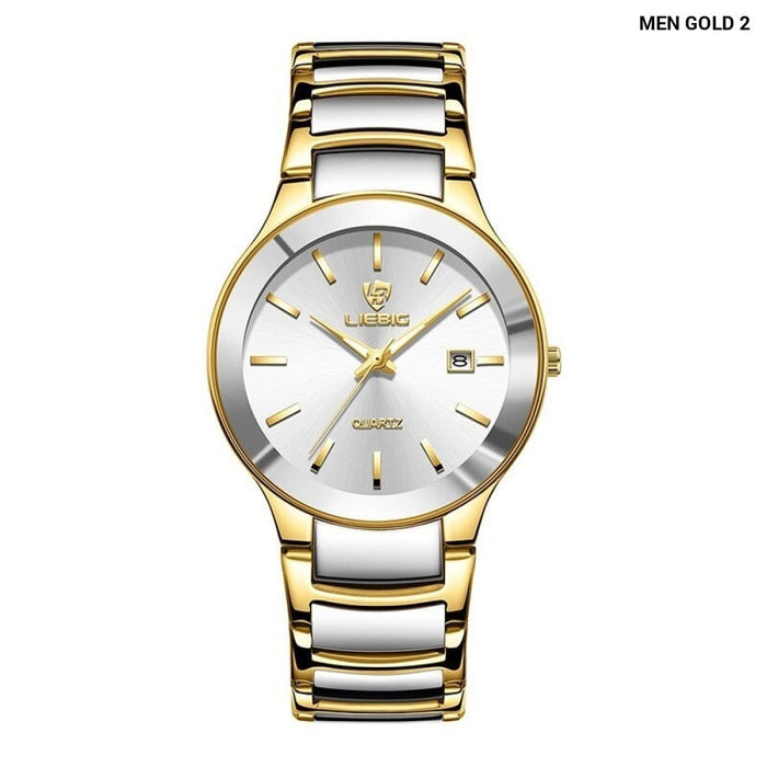 Golden Stainless Steel Quartz Watch Women Men Waterproof Date Wristwatches For Ladies Female Clock