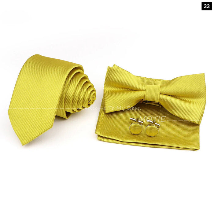 Tie Set Solid Colour Bowtie Handkerchief Brooch Cufflink For Business Weddings And Gifts