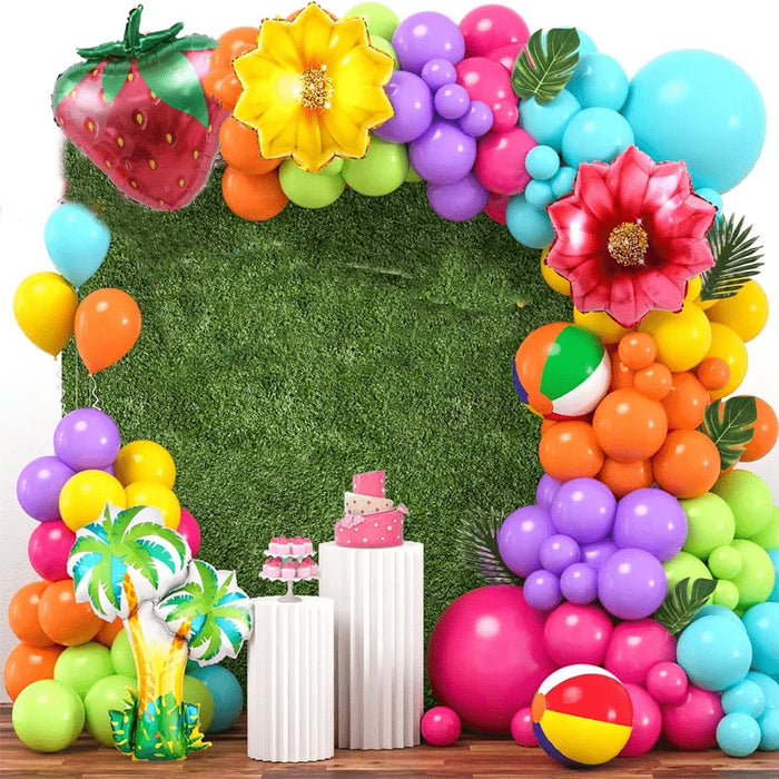 144Pcs Tropical Hawaiianballoon Arch Garland Set Summer Hawaiian Balloon Birthday Decoration Hawaiian Beach Pool Party Decoration
