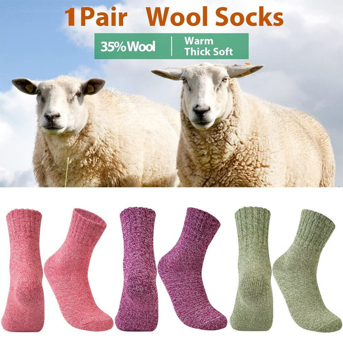 1 Pair Thick Knit Vintage Winter Warm Cozy Crew Socks For Women