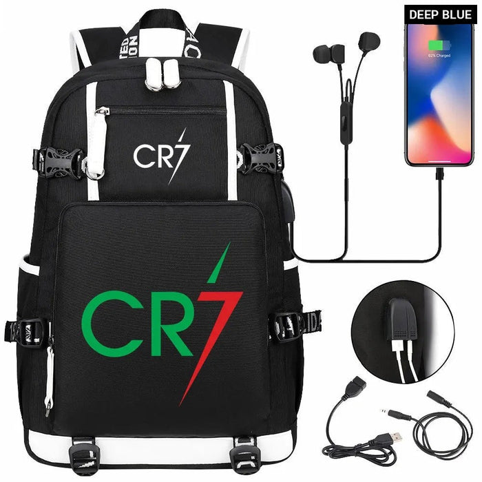 Unisex Cr7 School Bag For Kids Usb Charging Orthopedic Black