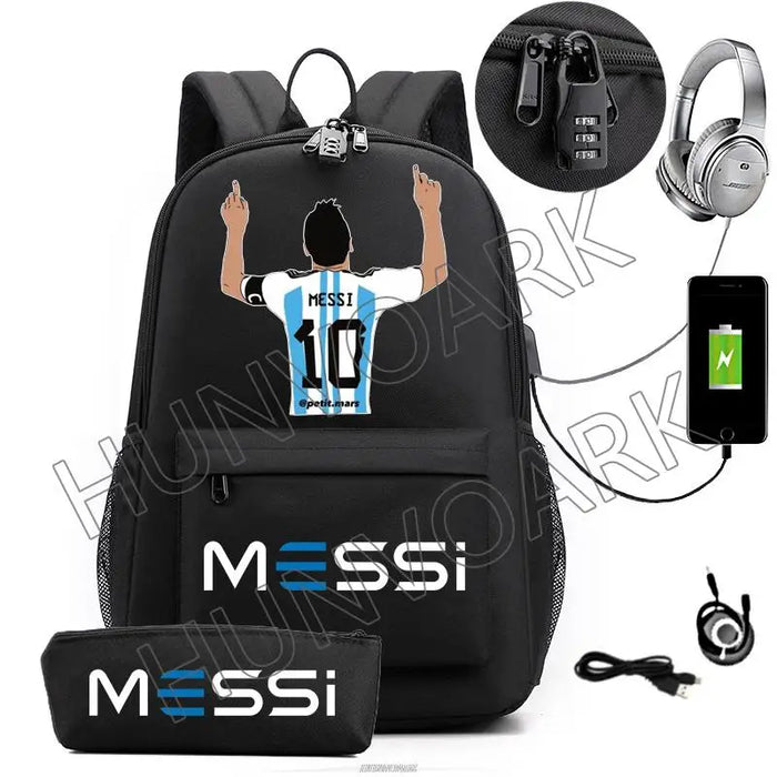 Unisex Messi Casual 15.6 Inch Laptop Back Light Anti Theft School Bag