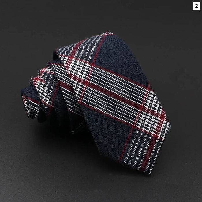 Handmade 6cm Skinny Ties For Men Striped Plaid Cotton Black