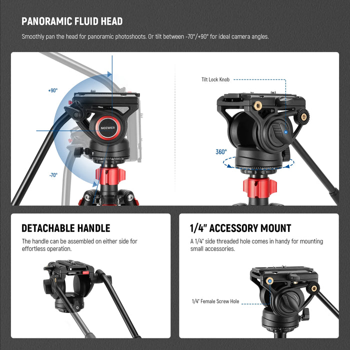 72 Fluid Head Video Tripod Monopod For Dslr Camera With Qr Plate Compatible With Dji Rs Gimbal And Manfrotto Aluminum Alloy Construction