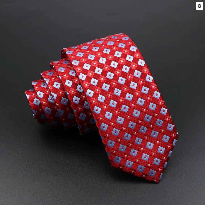 Classic Mens Skinny Tie Red Blue Stripe Plaid 5Cm Business Wedding Gift