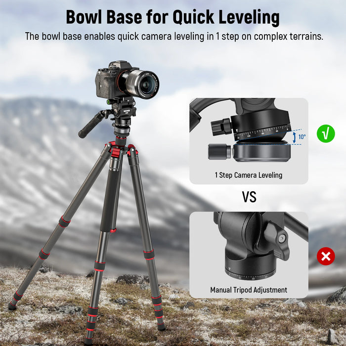 Compact Fluid Head With ±10° Leveling Base For Vertical/Horizontal Shooting 43Mm Dia.