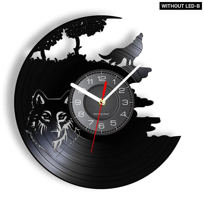 Wolf Howling Moon Vinyl Record Wall Clock