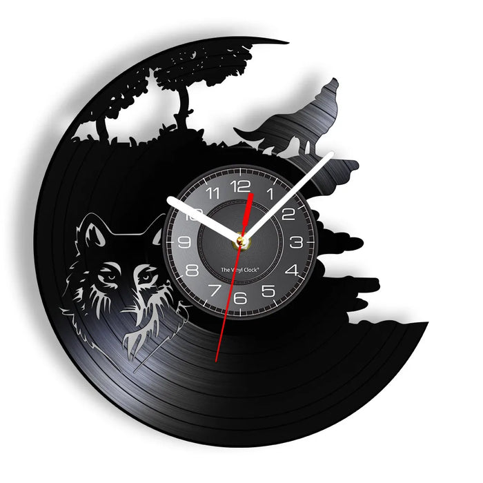 Wolf Howling Moon Vinyl Record Wall Clock