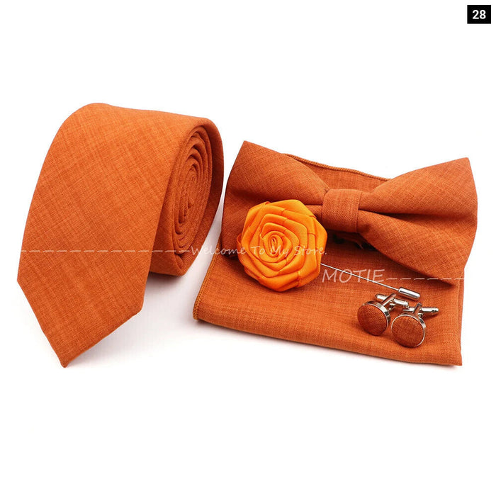 27 Colour Tie Set Classic Cotton Pocket Square Cufflink And Bowtie For Mens Wedding Party Accessories