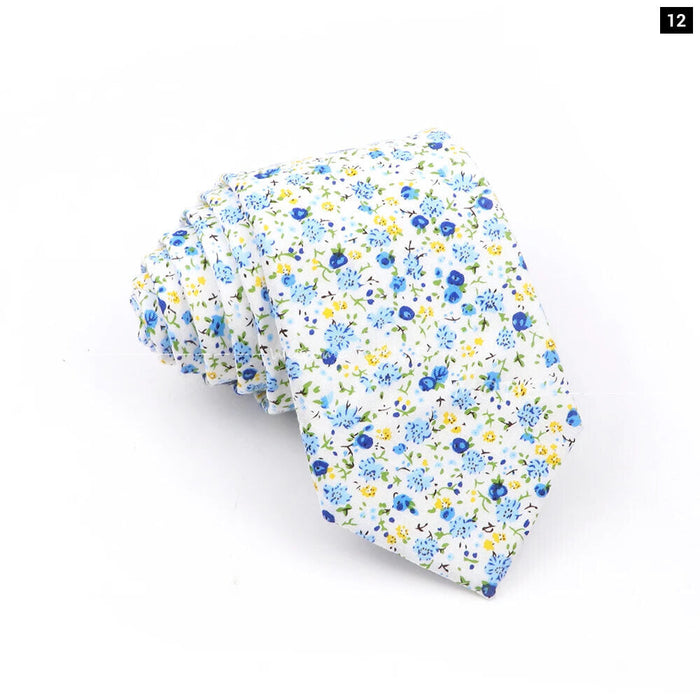 Blue Floral Cotton Ties For Weddings Business And Daily Wear