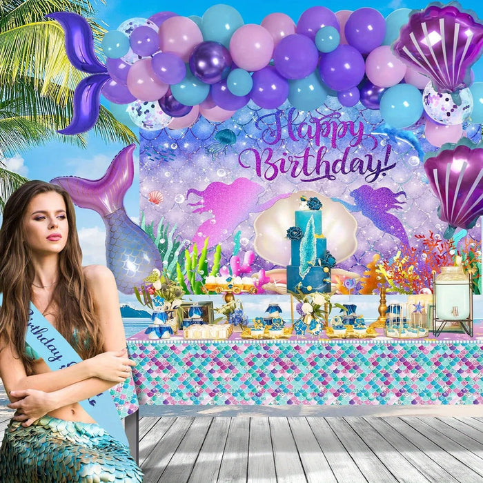 130 Pcs Mermaid Themed Balloon Set Suitable For Birthday Swimming Pool And Beach Activities Anniversary Celebration Summer Party