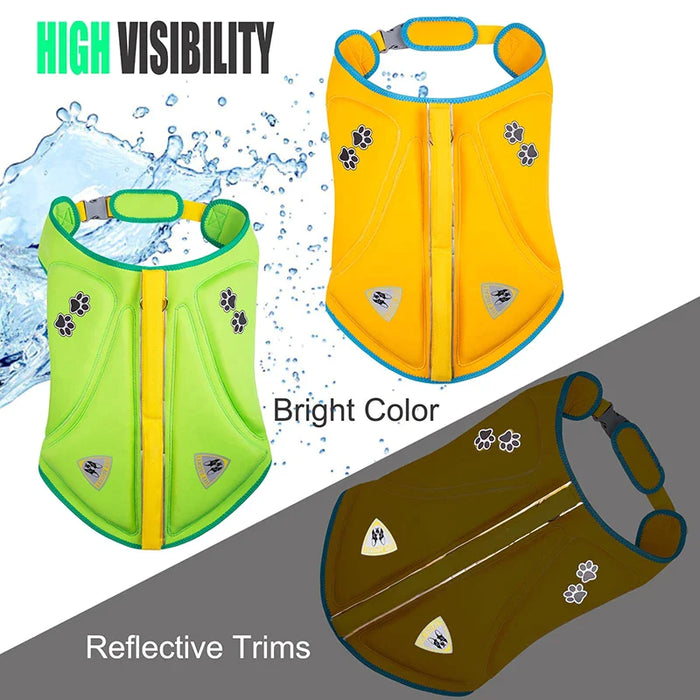 Dog Life Jacket High Buoyancy Reflective Adjustable Durable With Rescue Handle