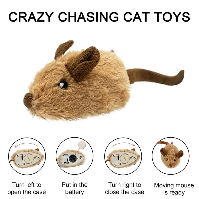 Interactive Plush Cat Toy Realistic Moving Mouse With Sound