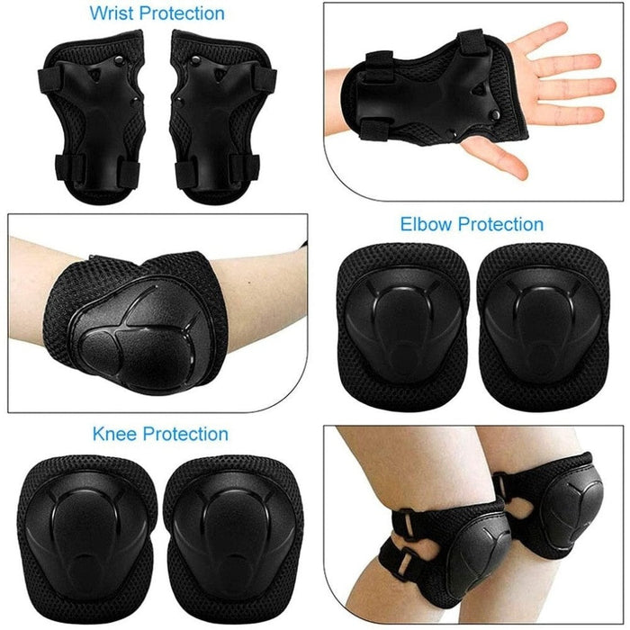 6PCS Kids Sports Protection Set Adjustable Knee Elbow Wrist Pads for Roller Skating Cycling