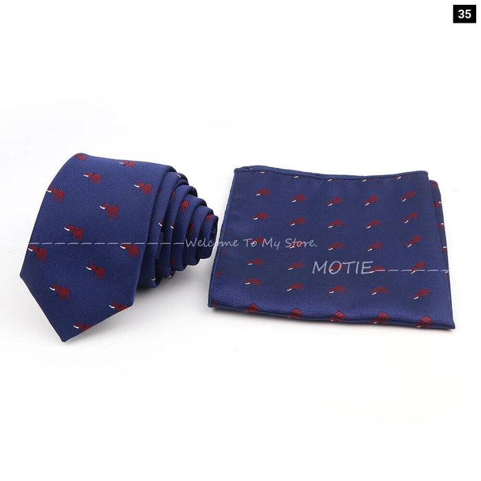 Cartoon Insect Tie Set Blue Bowtie Handkerchief Necktie For Men Business Party Casual Wear Gift