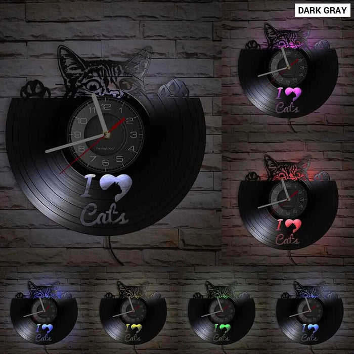 Whimsical Cat Vinyl Record Wall Clock