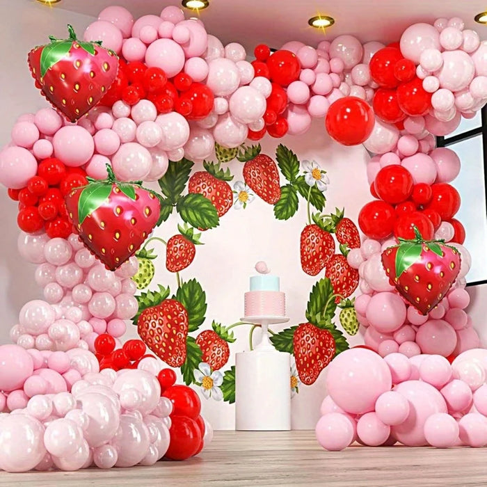130Pcs Strawberry Balloon Arch Set Suitable For Strawberry Themed Events Birthday Parties Anniversaries And Other Decorations
