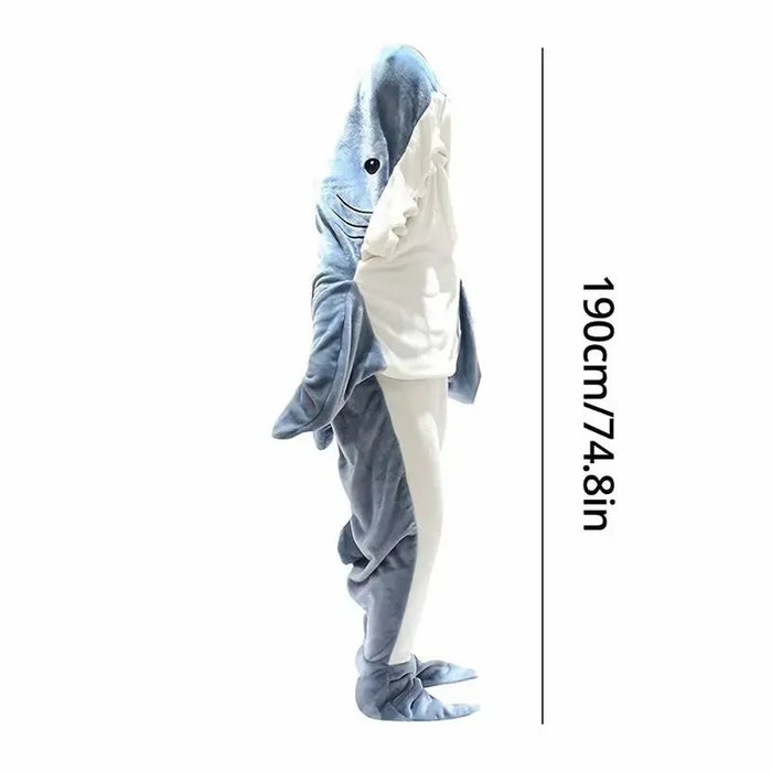 Adult Shark Blanket Winter Wearable Hooded Onesie For Slumber Party