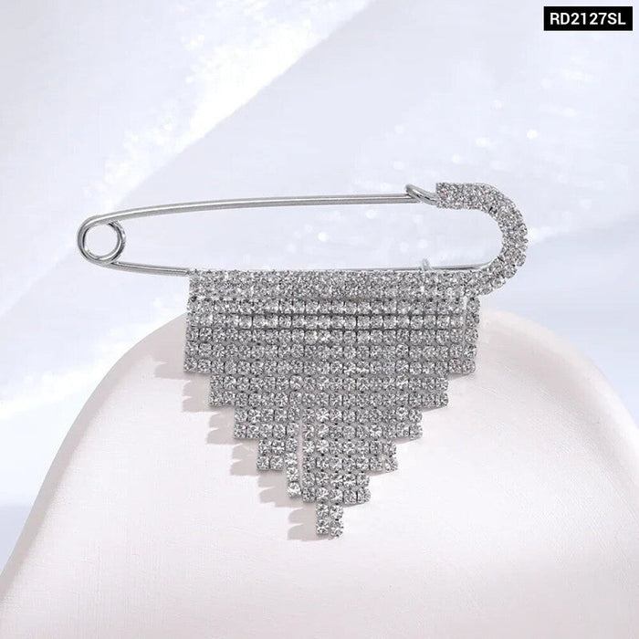 Rhinestone Tassel Brooch Korean Fashion Bow Tie Lapel Pin For Women