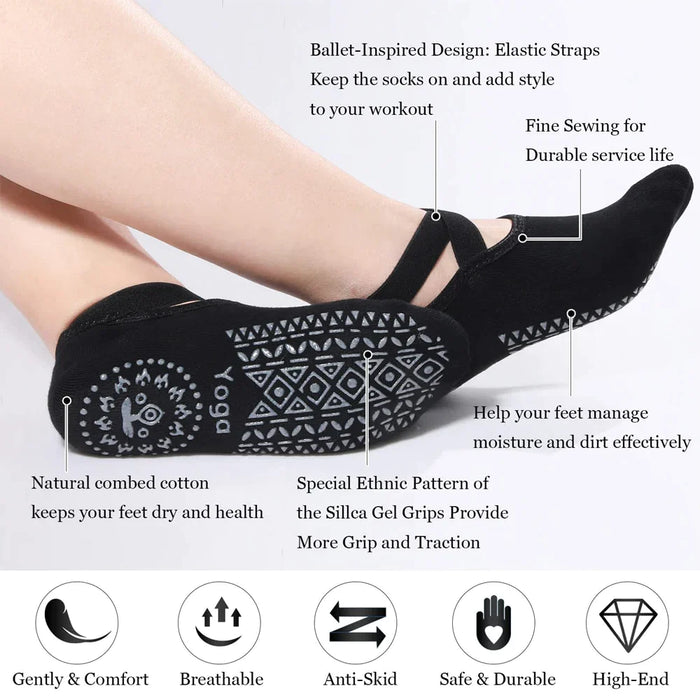 1 Pair Non-slip Grips & Straps Yoga Socks For Women Pilates