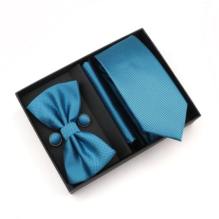 Premium Striped Tie Set Box Necktie Bowtie Handkerchief Cufflinks For Weddings And Suits