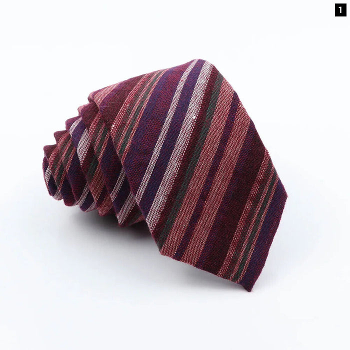 Handmade Mens Striped Ties 6Cm Linen Skinny Neck Tie Red Green Blue Casual Gift