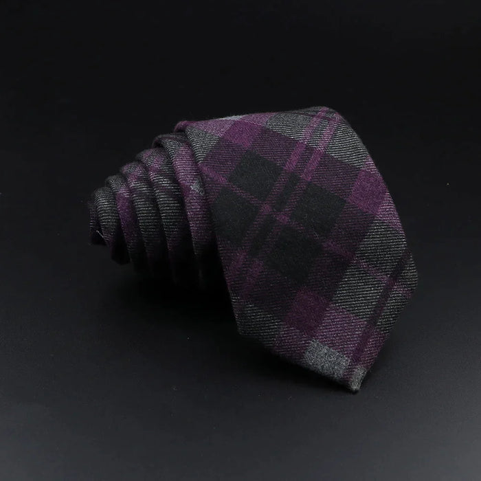 Handmade Mens Plaid Tie Black Grey Red Cotton Wool Wedding Business Party Gift Accessory