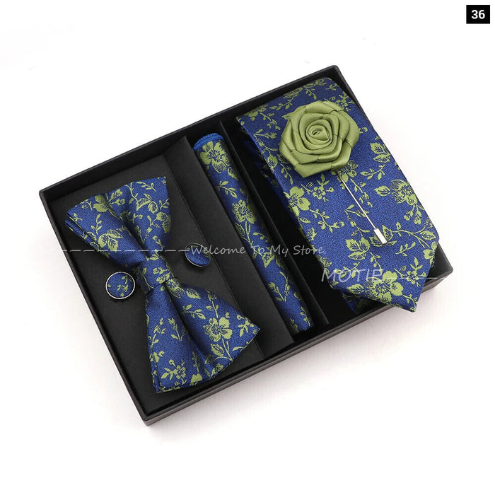 Floral Tie Set Novelty Design With Box For Parties And Business