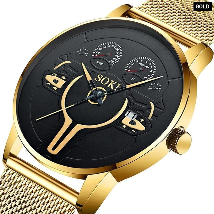 Luxury Fashion Calendar Watch Men Stainless Steel Strap Clock Sport Watches Mens Quartz Wristwatch