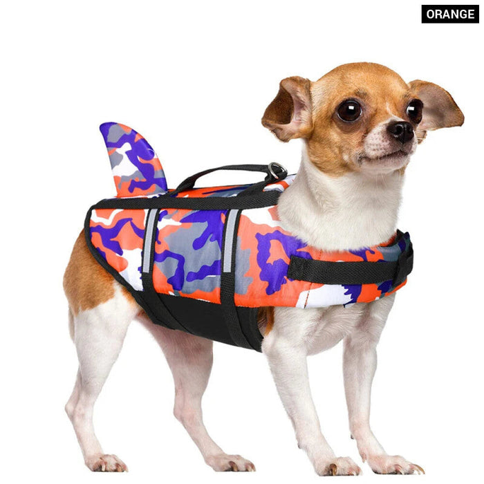 High Buoyancy Dog Life Jacket Shark Camo Pet Safety Vest With Rescue Handle And Leash Ring