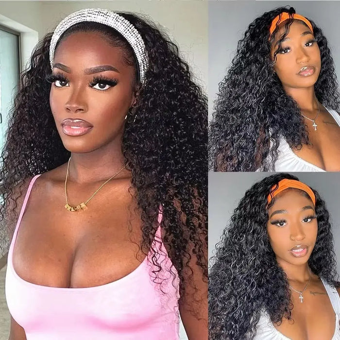 Kinky Curly Human Hair Headband Wig For Women