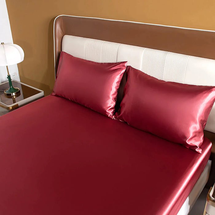 2 Piece Silky Wine Red Rayon Satin Pillow Cases Set