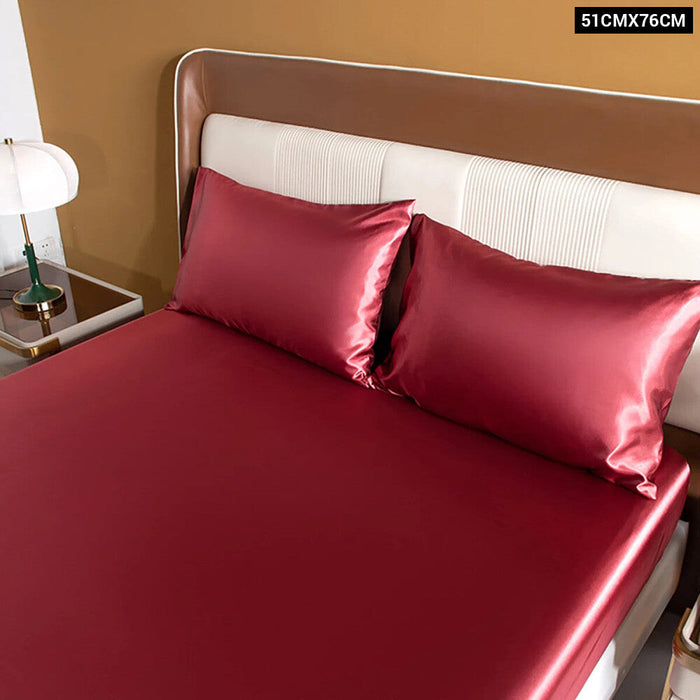 2 Piece Silky Wine Red Rayon Satin Pillow Cases Set