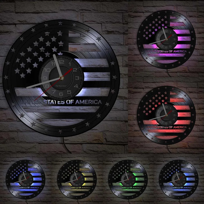 Usa Flag Vinyl Record Clock