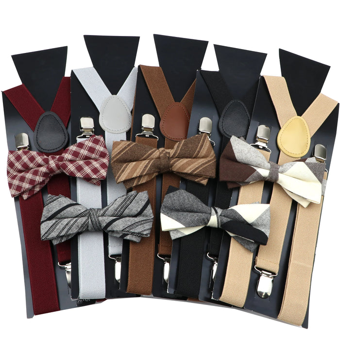 Cotton Plaid Bowtie Suspenders Set For Weddings