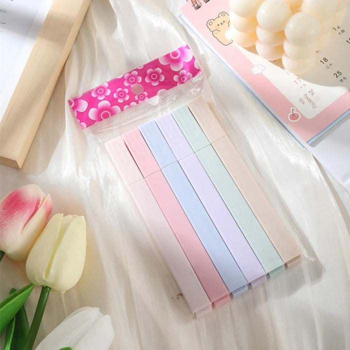 6 Piece Pastel Highlighter Set Kawaii Stationery