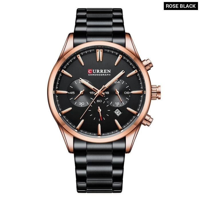 Multifunctional Watches Automatic Date Stainless Steel Straps Men's  Quartz Wristwatches for Men