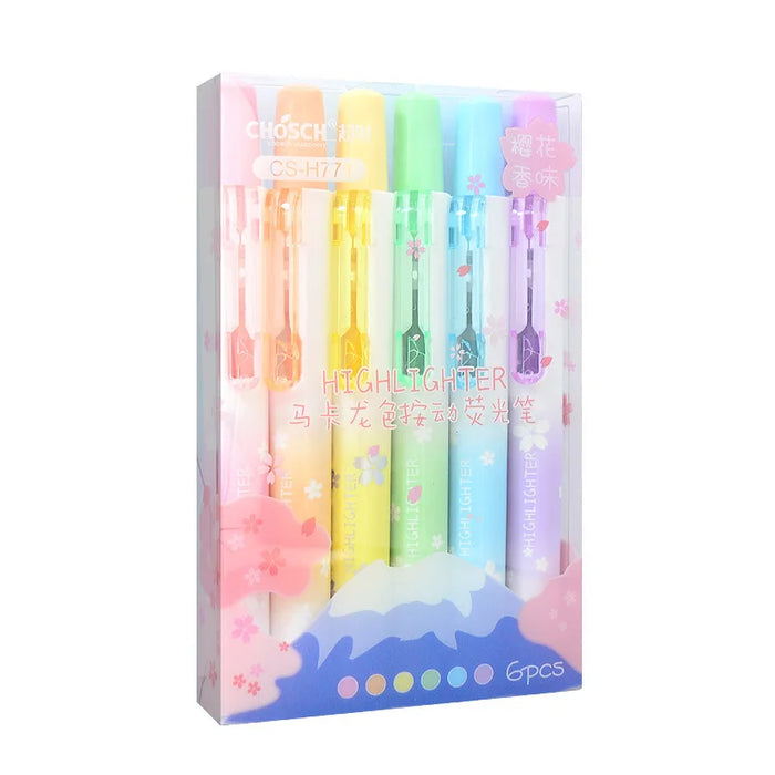 6 Pieces Kawaii Retractable Highlighters Macaron Pastel