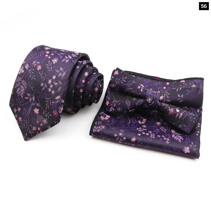 Green Floral Tie Set Classic Design Polyester For Weddings And Parties